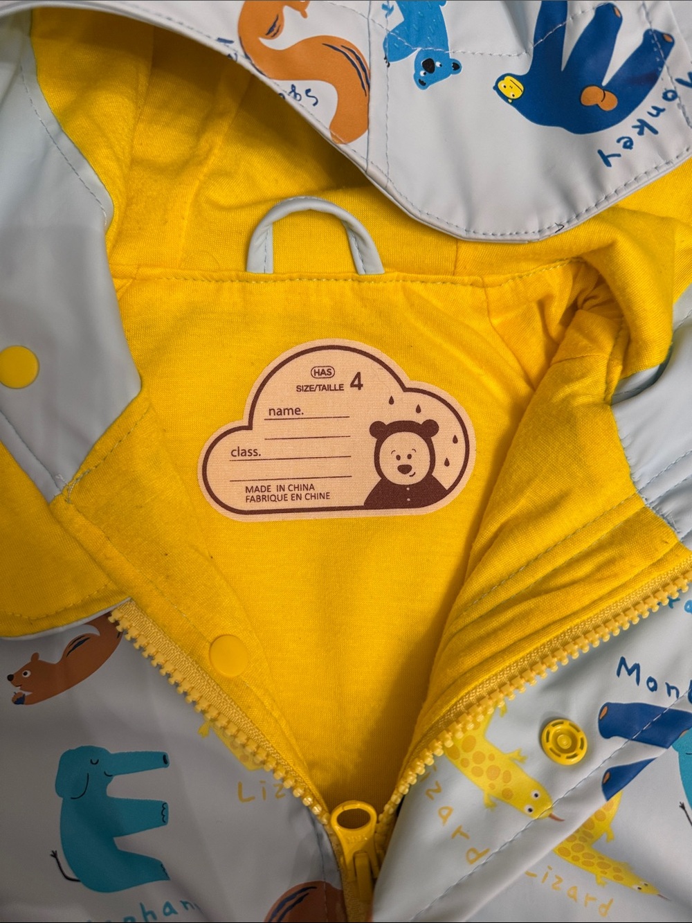 HAS Kids Raincoat in Light Blue with Colorful Alphabet Animal Print - Picture 2 of 3